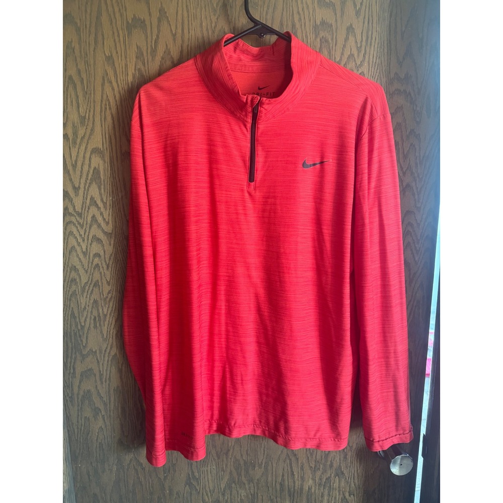 Nike Dri-FIT Mens Large Red Space Dye Quarter Zip Pullover Running Golf Top
